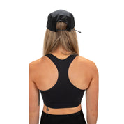 Ridge Merino wool sports bra from the back worn with a Ridge Run Hat