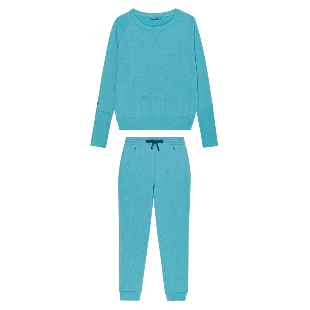 Natural Jogger and Crew matching travel set in Mineral Blue